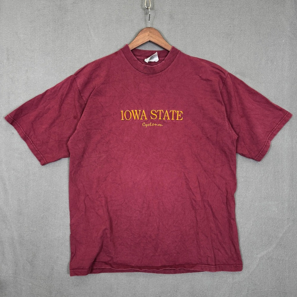 Vintage Wolf T Shirt Men L/XL Maroon Iowa State Cyclones Embroidered NCAA